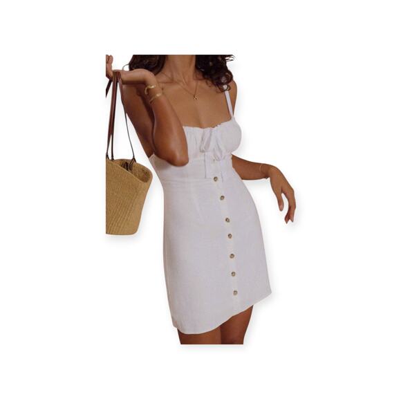 Commense White Linen Cotton Button Front Mini Dress XL NWT - Picture 3 of 5